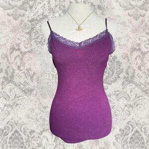 Purple Lace Trim Y2K Spaghetti Strap Stretchy Women’s Small Layering Cami Top